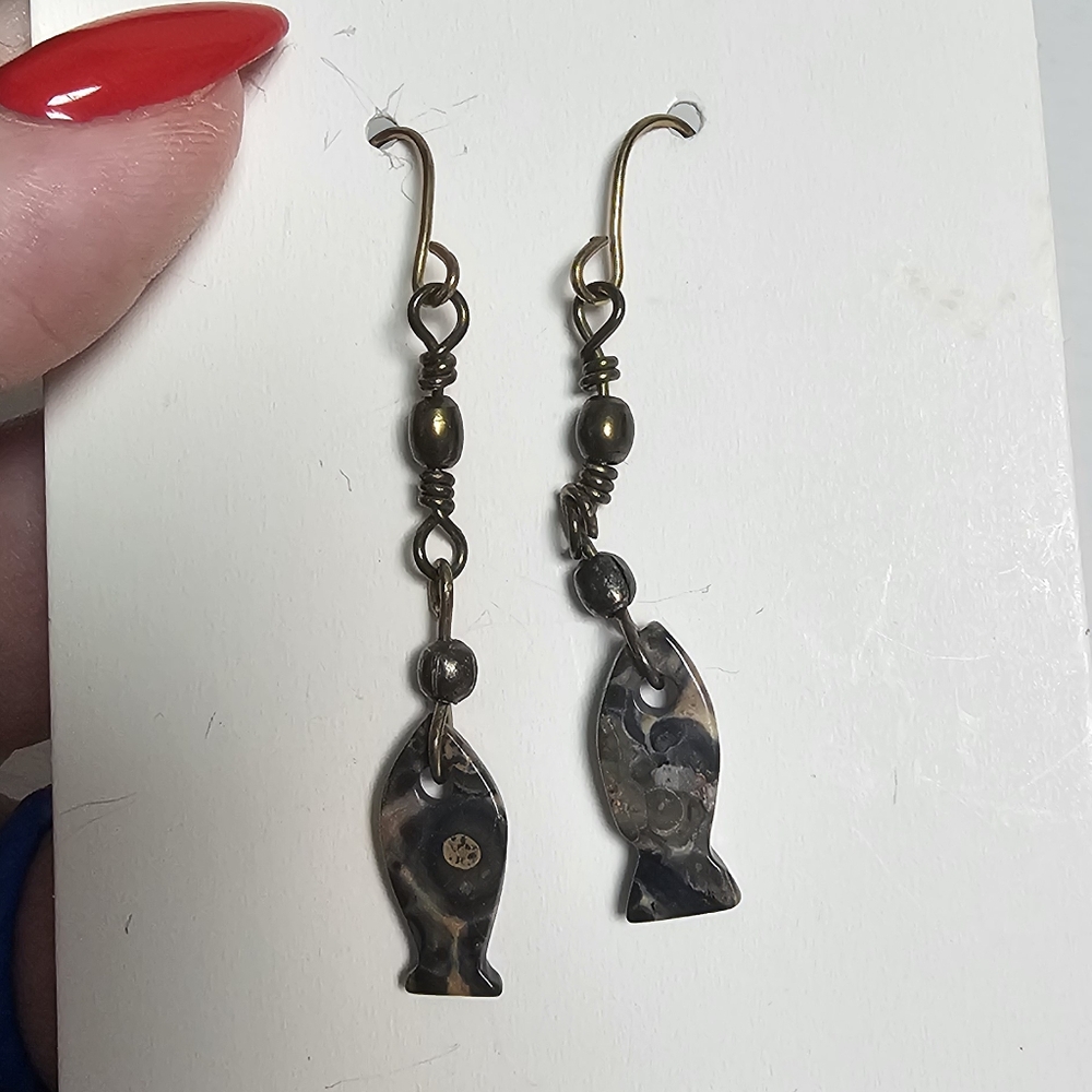 Fish-Shaped Dangle Earrings in Gold and Black